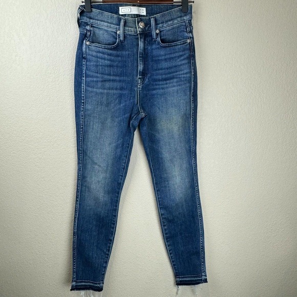 AYR‎ The Riser Womens Skinny Jeans Size 28 Raw Hem Whiskered Faded Blue Denim - Picture 1 of 16